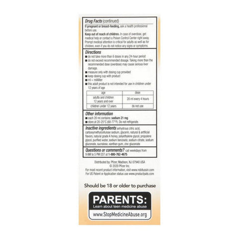 Robitussin, Adult Honey Severe Cough Flu + Sore Throat Liquid Maximum Strength, 4 Oz Robitussin