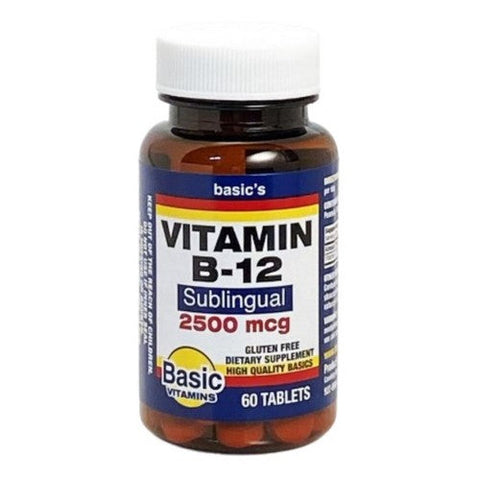 Basic Vitamins, Vitamin B12 Sublingual, 2500 Mcg, 60 Tabs Basic Vitamins