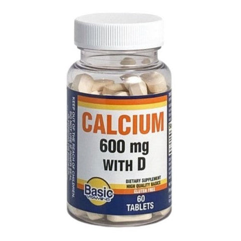 Basic Vitamins, Calcium With D, 600 Mg, 60 Tabs Basic Vitamins