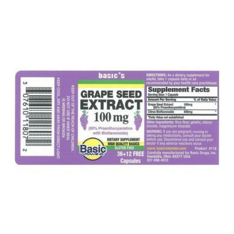 Basic Vitamins, Grape Seed Extract, 100 Mg, 48 Caps