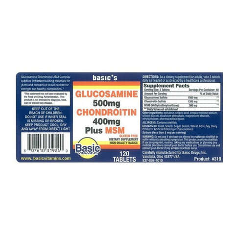 Basic Vitamins, Glucosamine Chondroitin Plus MSM, 120 Tabs