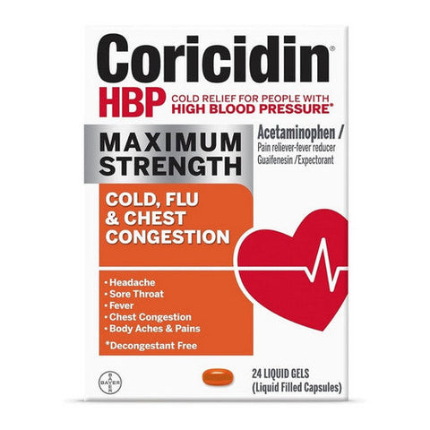 Coricidin Hbp, Maximum Strength Cold Flu And Chest Congestion Liquid Gels, 24 Caps Coricidin Hbp