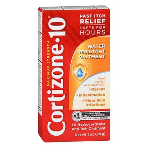 Cortizone-10, Maximum Strength Water Resistant Ointment 1% Hydrocortisone Anti Itch Ointment, 1 Oz