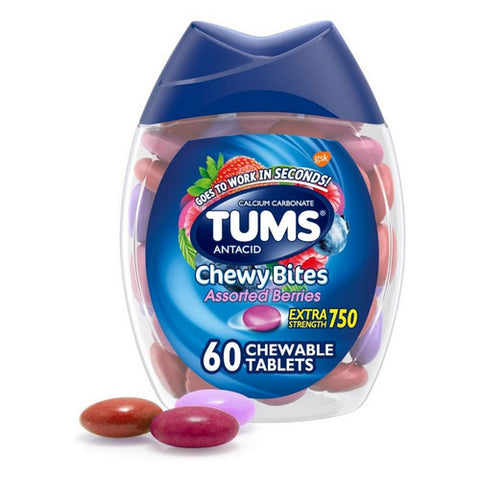 Tums, Extra Strength Chewy Bites Assorted Berries, 60 Tablets