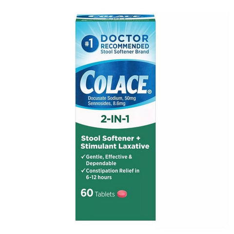 Colace, 2 In 1 Stool Softener Plus Stimulant Laxative, 60 Tabs