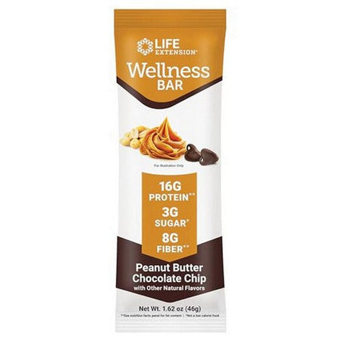 Life Extension, Wellness Bar Peanut Butter Chocolate Chip, 6 Bars (.62 Oz Each) Life Extension