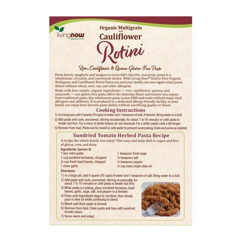Now Foods, Organic Multigrain & Cauliflower Rotini Gluten Free Pasta, 8 Oz