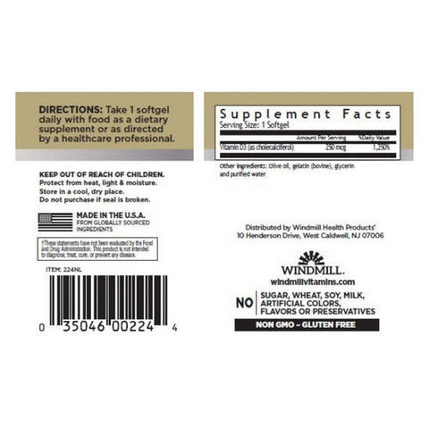 Windmill, Vitamin D3, 250 Mcg, 100 Softgels Windmill