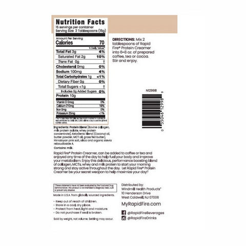 Rapid Fire, Toasted Hazelnut Protein Creamer, 7.94 Oz