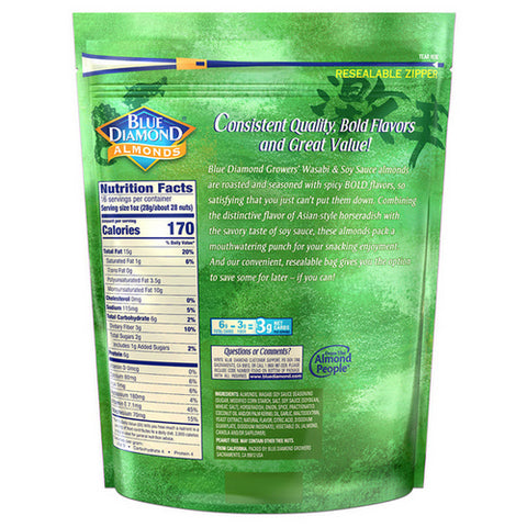 Blue Diamond, Almonds Bold Wasabi And Soy Sauce, 16 Oz(Case Of 6)