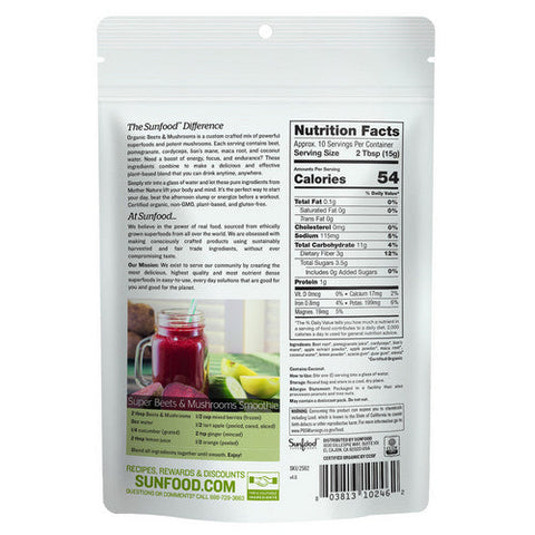 Sunfood Superfoods, Organic Beets And Mushrooms, 5.31 Oz Sunfood Superfoods