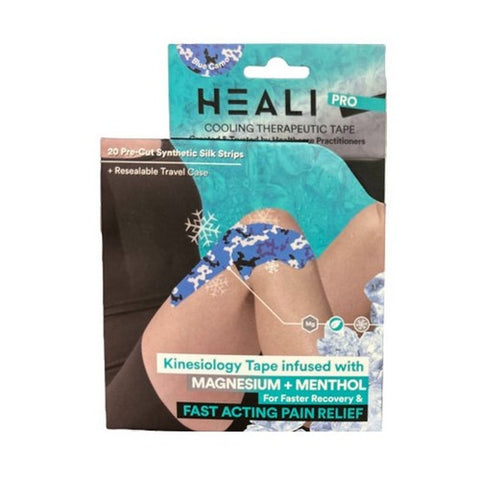 Heali, Precut Synthetic Silk Kinesiology Tape For Athletes With Magnesium And Menthol Blue Camo, 1 Count