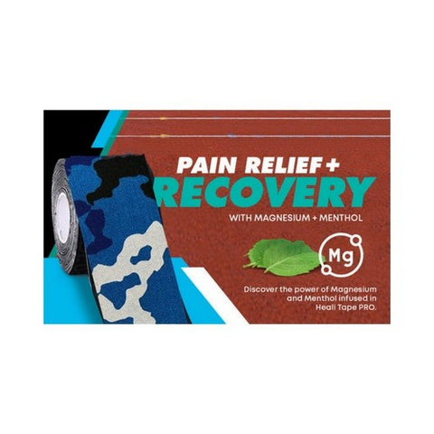 Heali, Precut Synthetic Silk Kinesiology Tape For Athletes With Magnesium And Menthol Blue Camo, 1 Count