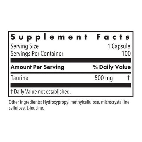 Nutricology/ Allergy Research Group, Taurine, 500 MG, 100 Veg Caps Nutricology/ Allergy Research Group