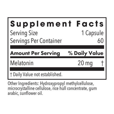 Nutricology/ Allergy Research Group, Melatonin High Potency Melatonin, 20 Mg, 60 Veg Caps Nutricology/ Allergy Research Group