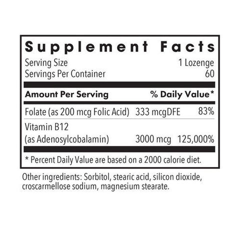 Nutricology/ Allergy Research Group, B12 AdenosylcobalaminWith Folic Acid, 3000 Mcg, 60 Lozenges Nutricology/ Allergy Research Group