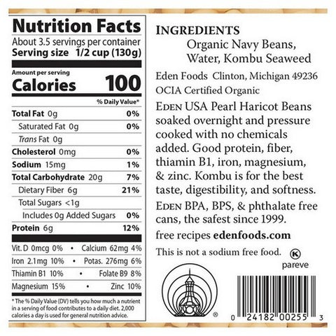 Eden Foods, Organic Navy Beans, 15 Oz (Case Of 12)