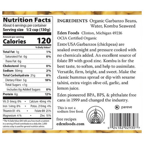 Eden Foods, Organic Garbanzo Beans Chickpeas, 29 Oz (Case Of 12)