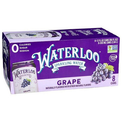 Waterloo Sparkling Water, Sparkling Water Grape, 96 Oz (Case Of 3)