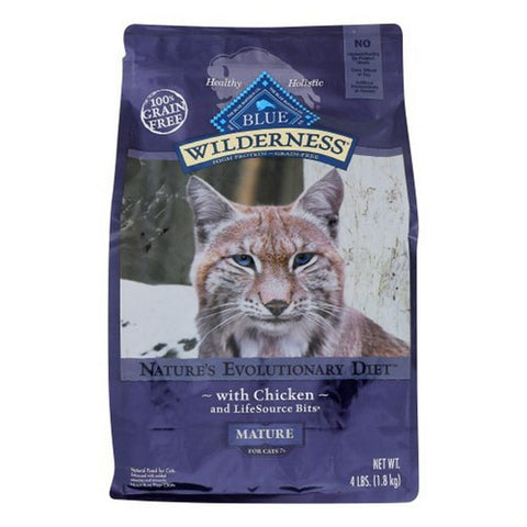 Blue Buffalo, Wilderness Grain Free With Chicken Mature Premium Dry Cat Food, 4 Lbs (Case Of 4)