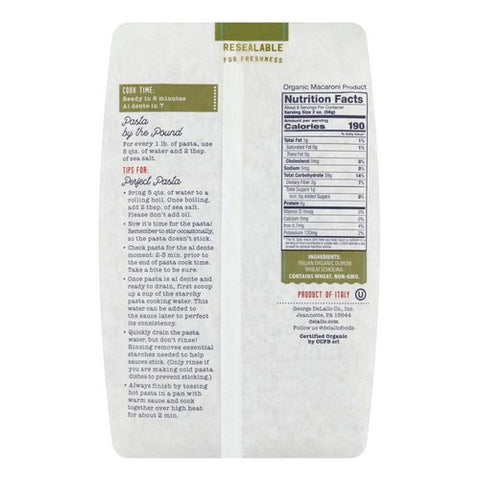 Delallo, Organic Cavatappi Pasta, 1 Lb (Case Of 8)