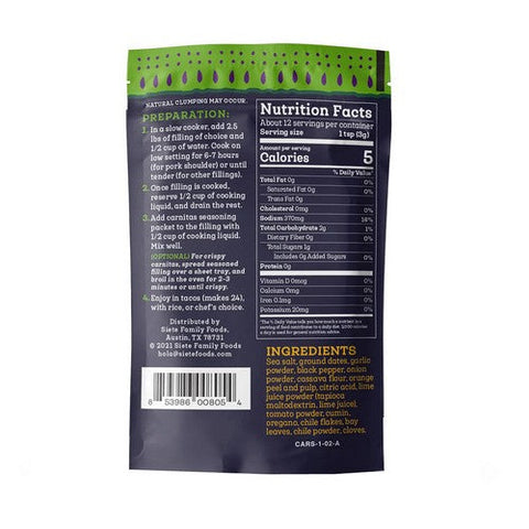 Siete, Carnitas Seasoning Slow Cooker Spice, 1.29 Oz (Case Of 12) Siete