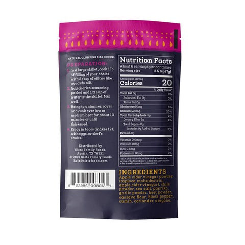 Siete, Chorizo Seasoning Skillet Cooking Spice, 1.38 Oz (Case Of 12)