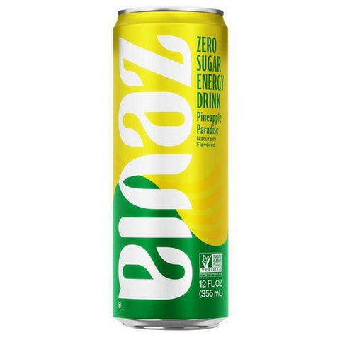 Zevia, Pineapple Paradise Energy Drink, 12 Oz (Case Of 12)