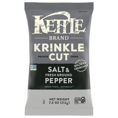 Kettle Foods, Krinkle Cut Salt And Pepper Potato Chips, 7.5 Oz (Case Of 12)