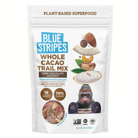 Blue Stripes, Dark Chocolate Coconut Whole Cacao Trail Mix, 8 Oz (Case Of 6) Blue Stripes