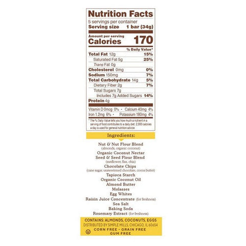 Simple Mills, Soft Baked Almond Flour Bars Chocolate Brownie, 5.99 Oz (Case Of 6) Simple Mills