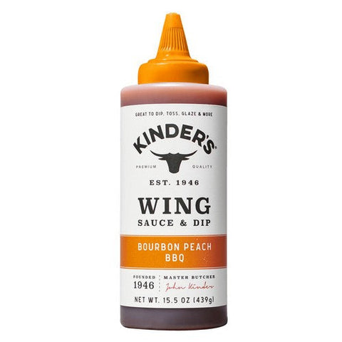Kinders, Bourbon Peach BBQ Wing Sauce and Dip, 15.5 Oz (Case Of 6) Kinders