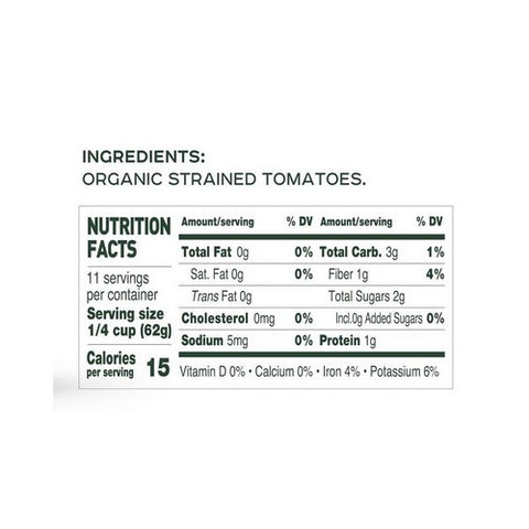 Bionaturae, Organic Strained Tomatoes, 24 Oz(Case Of 6)