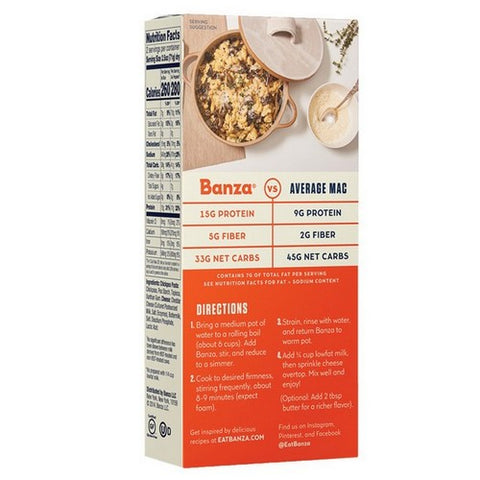 Banza, Chickpea Pasta Mac And White Cheddar Cheese, 5.5 Oz(Case Of 6)