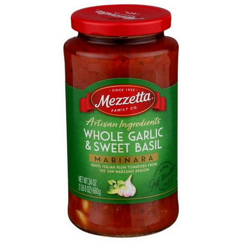 Mezzetta, Whole Garlic And Sweet Basil Marinara Pasta Sauce, 24 Oz(Case Of 6)