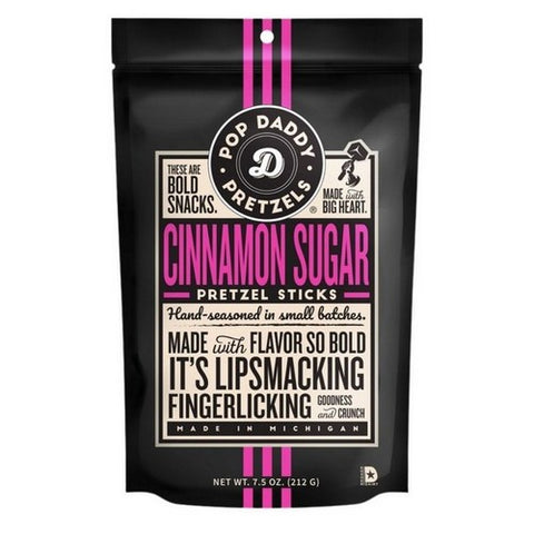 Pop Daddy Snacks, Cinnamon Sugar Seasoned Pretzel Sticks, 7.5 Oz(Case Of 12)