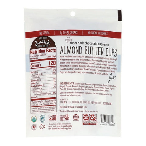Justin's, Almond Butter Cups Super Dark Chocolate Espresso, 4.2 Oz(Case Of 6)