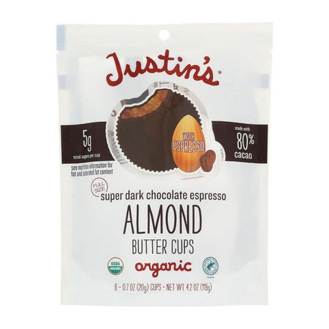 Justin's, Almond Butter Cups Super Dark Chocolate Espresso, 4.2 Oz(Case Of 6)