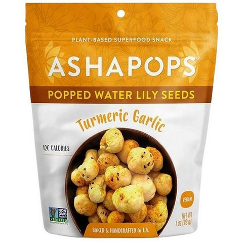 AshaPops, Turmeric Garlic Popped Water Lily Seeds, 1 Oz(Case Of 6)