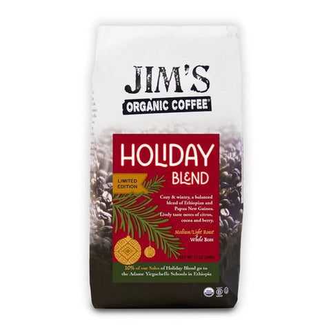 Jims Organic Coffee, Holiday Blend Whole Bean Coffee, 12 Oz(Case Of 6)
