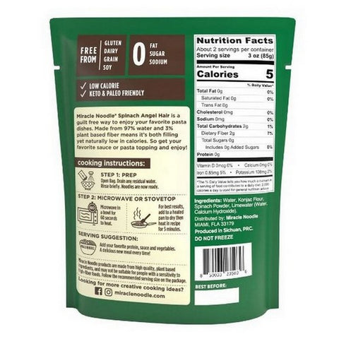 Miracle Noodle, Spinach Angel Hair Style, 7 Oz(Case Of 6)