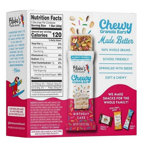 Blakes Seed Based, Chewy Granola Bar Birthday Cake, 4.6 Oz(Case Of 6)