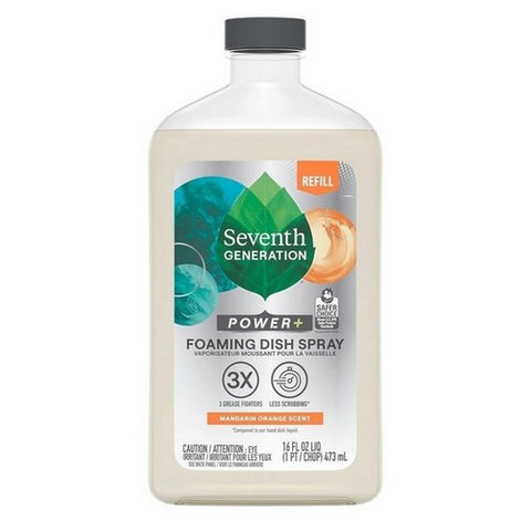 Seventh Generation, Power Plus Foaming Dish Spray Refill Mandarin Orange, 16 Oz(Case Of 6)