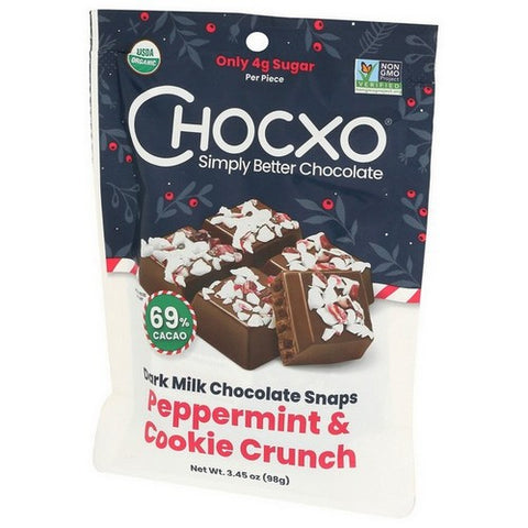 Chocxo, Dark Chocolate Peppermint And Cookie Crunch, 3.45 Oz(Case Of 6)