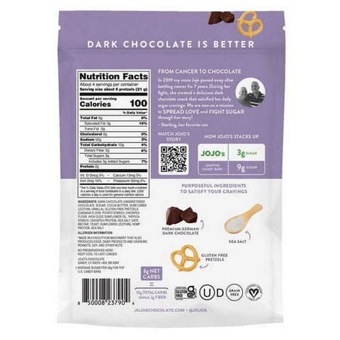 Jojos Chocolate, Dark Chocolate Pretzel Bites, 3 Oz(Case Of 6)
