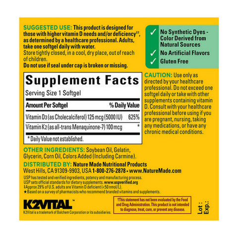 Nature Made, Vitamin D3 + K2, 30 Softgels Nature Made
