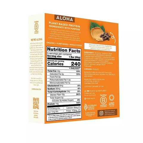 Aloha, Peanut Butter Chocolate Chip Bar, 5 Packets (Case Of 6)