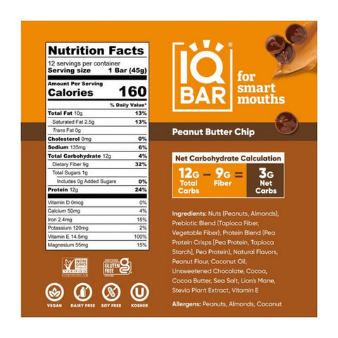 IQ Bar, Peanut Butter Chip Bar, 1.6 Oz(Case Of 12)