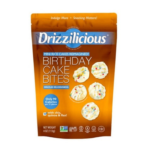 Drizzilicious, Mini Rice Crisp Birthday Cake Bites, 4 Oz(Case Of 6)