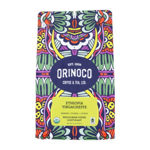 Orinoco Coffee Tea, Ethiopia Yirgacheffe Whole Bean Coffee, 12 Oz(Case Of 6)